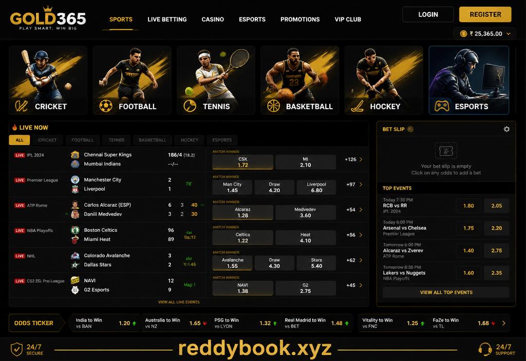 Popular sports on Gold365 — cricket, football, tennis, basketball, hockey and esports betting