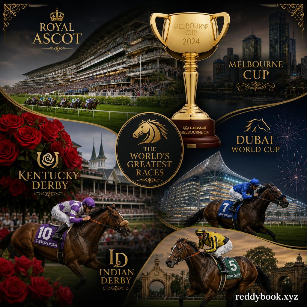 Popular horse racing events — Indian Derby, Royal Ascot, Kentucky Derby, Melbourne Cup, Dubai World Cup