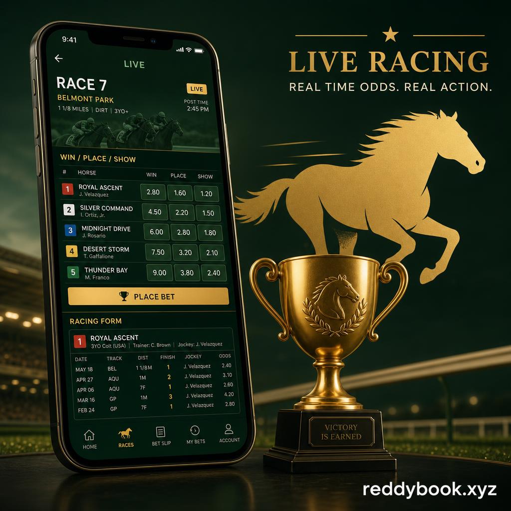 Live horse racing odds and bet slip on Reddy Anna Book mobile