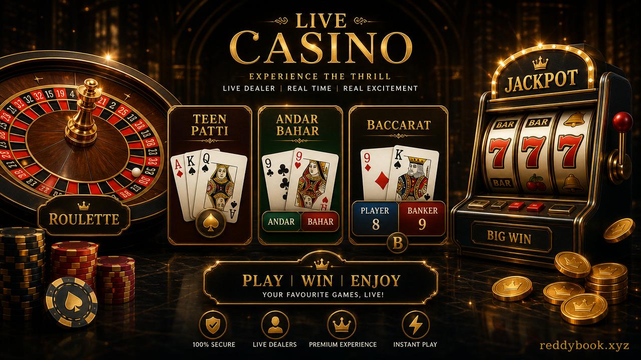 Live casino — roulette, Teen Patti, Andar Bahar, Baccarat and slots on Reddy Anna