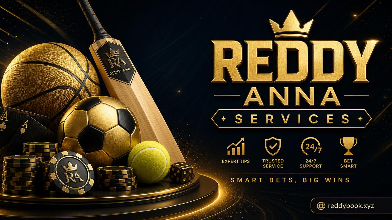 Reddy Anna Book services hero with cricket, football, basketball and casino chips